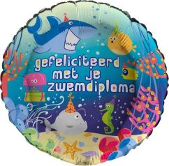 Folieballon met tekst: Gefeliciteerd met je zwemdiploma
