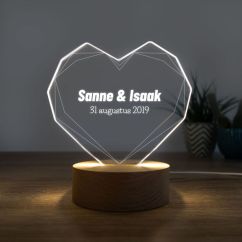 Hartvormige LED Lamp met namen en trouwdatum